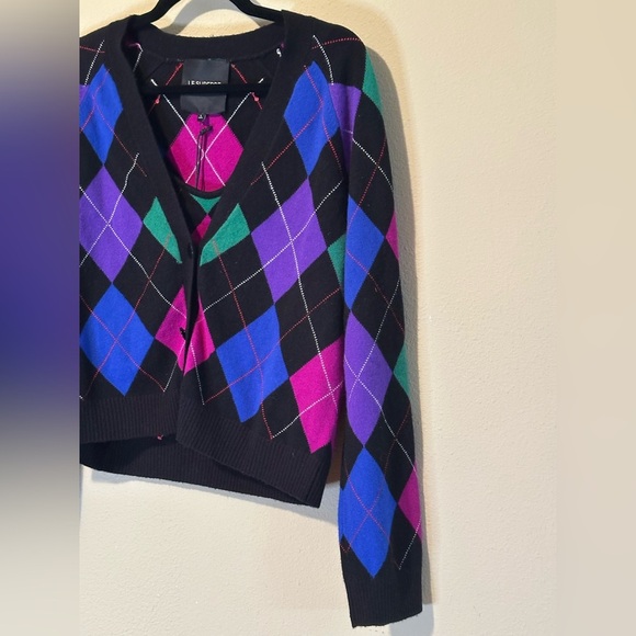 Le Superbe Argyle Sweater Cami Set in Black NWT Size Large - Picture 4 of 12